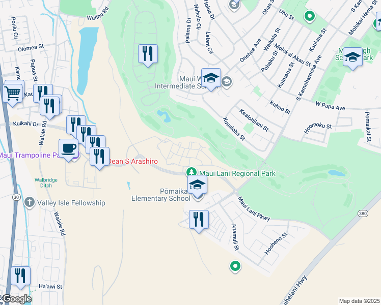 map of restaurants, bars, coffee shops, grocery stores, and more near 24 Moea Ln in Kahului