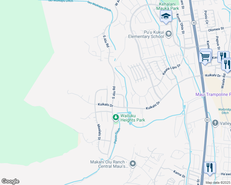 map of restaurants, bars, coffee shops, grocery stores, and more near 495 South Alu Road in Wailuku