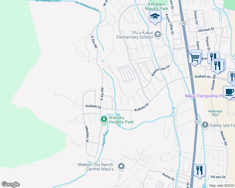 map of restaurants, bars, coffee shops, grocery stores, and more near 15 Pi'ipi'i Way in Wailuku