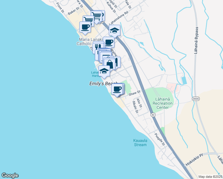 map of restaurants, bars, coffee shops, grocery stores, and more near 561 Front Street in Lahaina