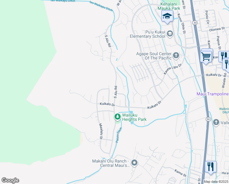 map of restaurants, bars, coffee shops, grocery stores, and more near 494 South Alu Road in Wailuku