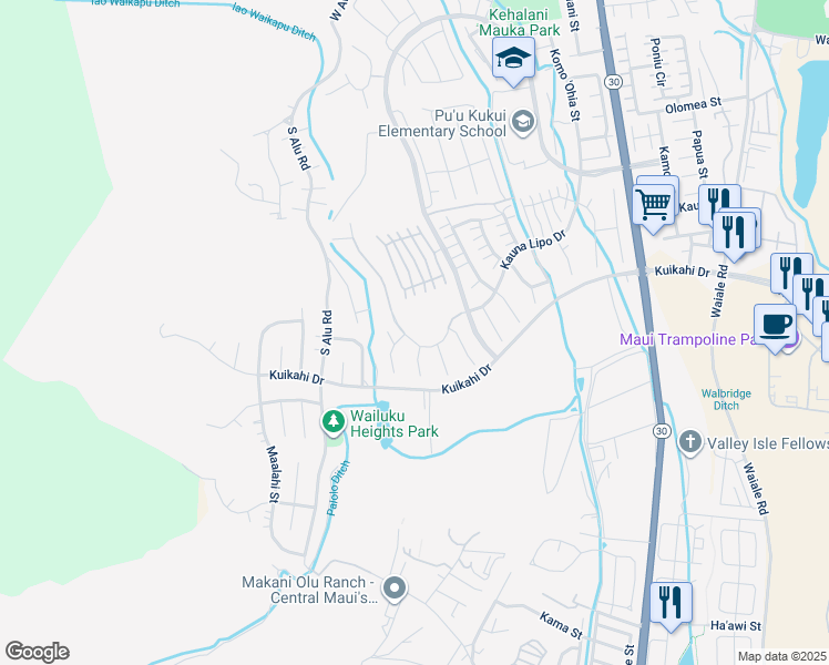 map of restaurants, bars, coffee shops, grocery stores, and more near 508 Kauna Lipo Drive in Wailuku