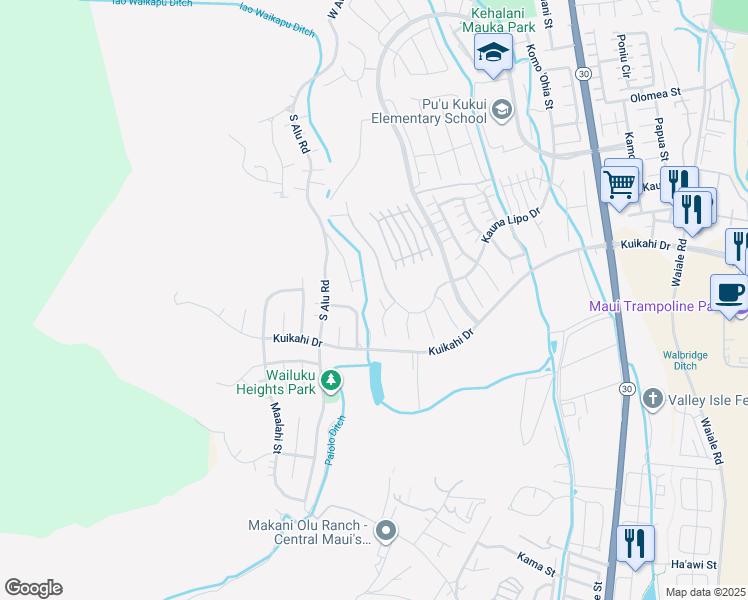 map of restaurants, bars, coffee shops, grocery stores, and more near 15 Pi'ipi'i Way in Wailuku