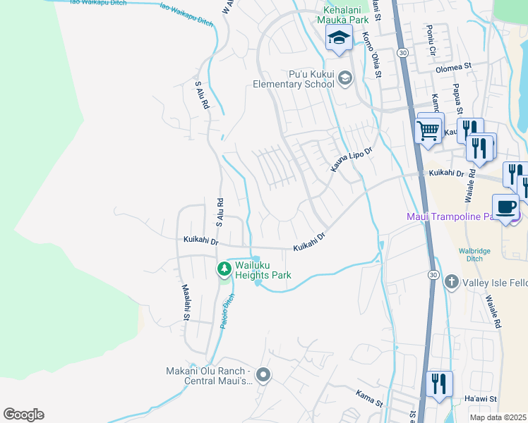 map of restaurants, bars, coffee shops, grocery stores, and more near 12 Pi'ipi'i Way in Wailuku