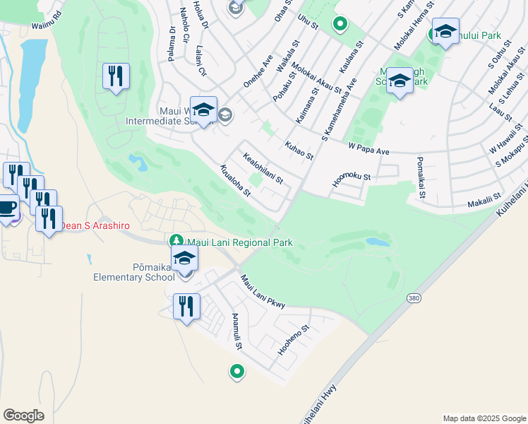 map of restaurants, bars, coffee shops, grocery stores, and more near 55 Kuualoha Street in Kahului