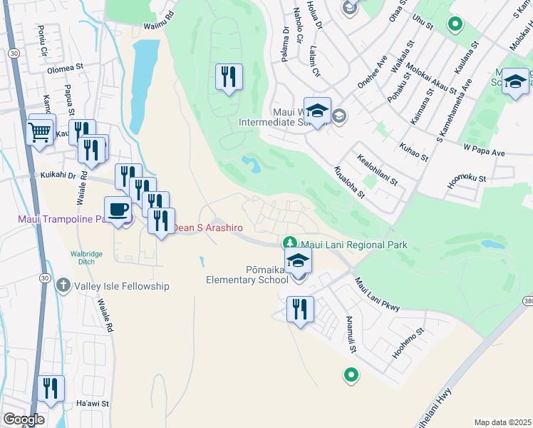 map of restaurants, bars, coffee shops, grocery stores, and more near 15 Halina Street in Kahului