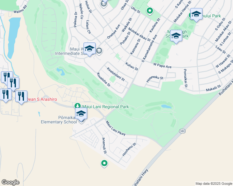 map of restaurants, bars, coffee shops, grocery stores, and more near 55 Kuualoha Street in Kahului
