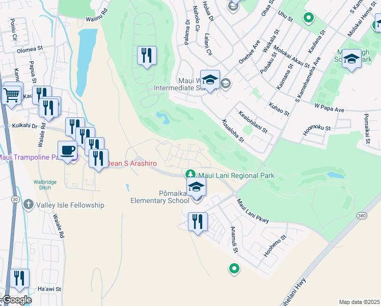 map of restaurants, bars, coffee shops, grocery stores, and more near 28 Moea Ln in Kahului