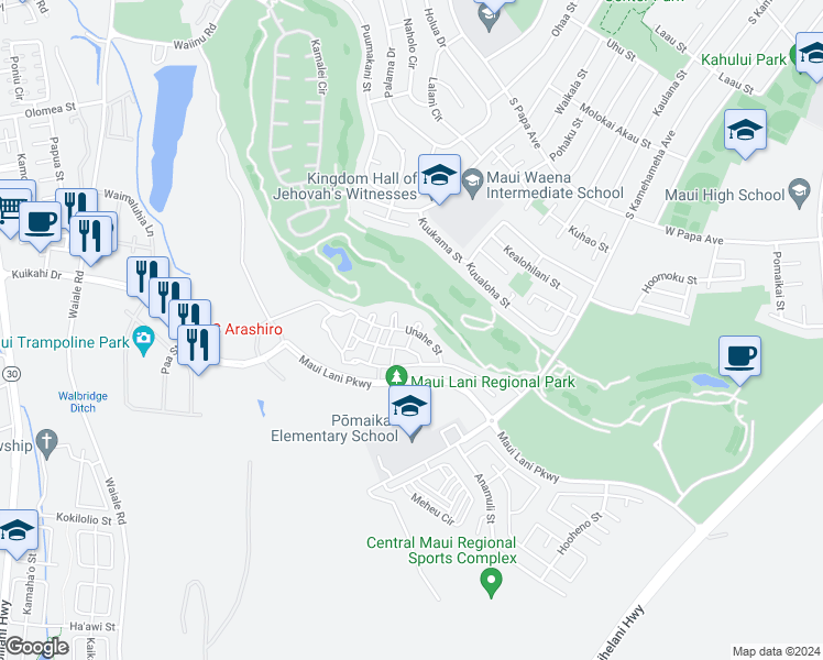 map of restaurants, bars, coffee shops, grocery stores, and more near 40 Unahe Street in Kahului