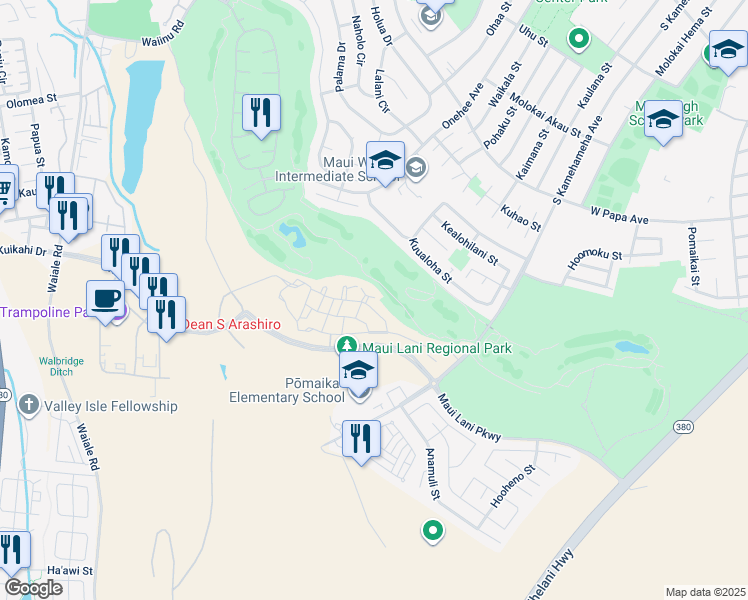 map of restaurants, bars, coffee shops, grocery stores, and more near 36 Opeha Place in Kahului