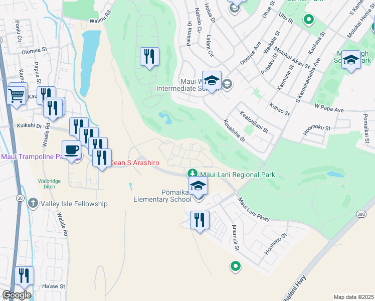 map of restaurants, bars, coffee shops, grocery stores, and more near 26 Halina Street in Kahului