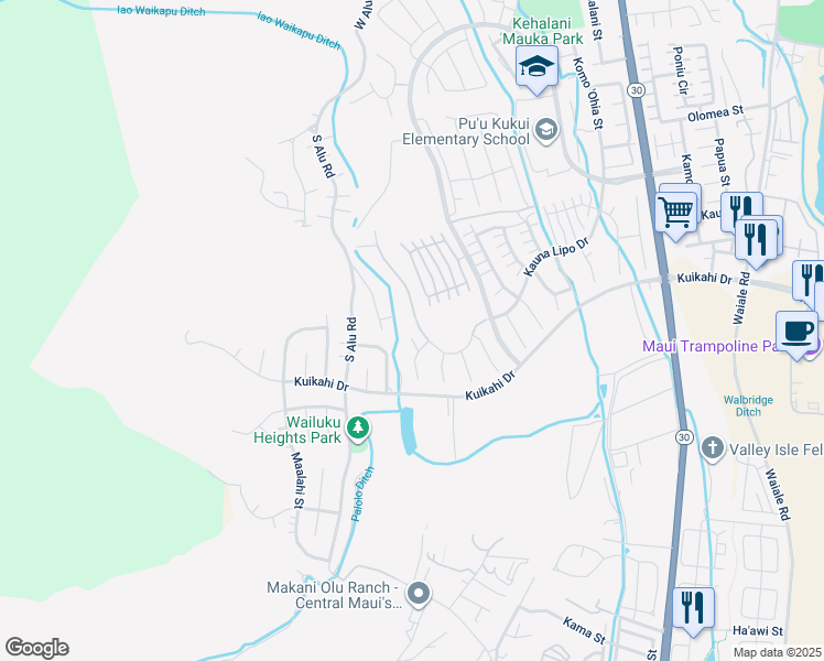 map of restaurants, bars, coffee shops, grocery stores, and more near 531 Kauna Lipo Drive in Wailuku