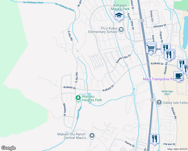 map of restaurants, bars, coffee shops, grocery stores, and more near 0 Kauna Lipo Drive in Wailuku