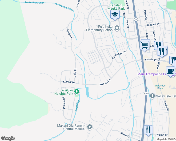 map of restaurants, bars, coffee shops, grocery stores, and more near 531 Kauna Lipo Drive in Wailuku