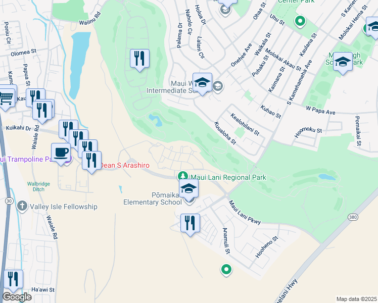 map of restaurants, bars, coffee shops, grocery stores, and more near 31 Opeha Place in Kahului