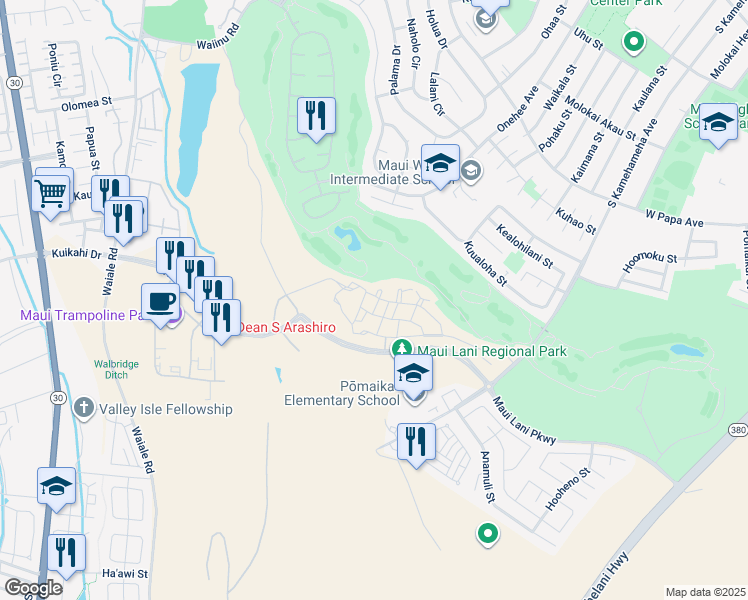 map of restaurants, bars, coffee shops, grocery stores, and more near 27 Halina Street in Kahului