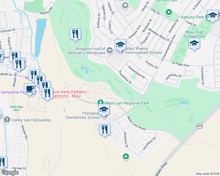 map of restaurants, bars, coffee shops, grocery stores, and more near 40 Opeha Place in Kahului