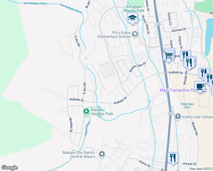 map of restaurants, bars, coffee shops, grocery stores, and more near 51 Papuhau Place in Wailuku