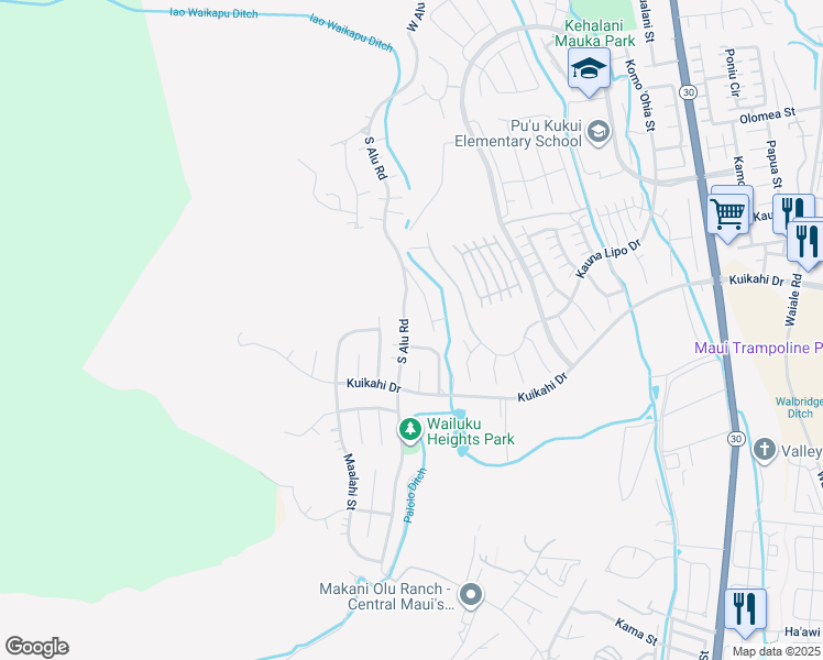 map of restaurants, bars, coffee shops, grocery stores, and more near 477 South Alu Road in Wailuku