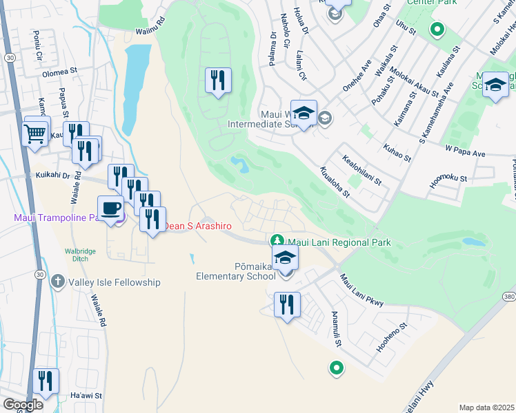 map of restaurants, bars, coffee shops, grocery stores, and more near 27 Halina Street in Kahului