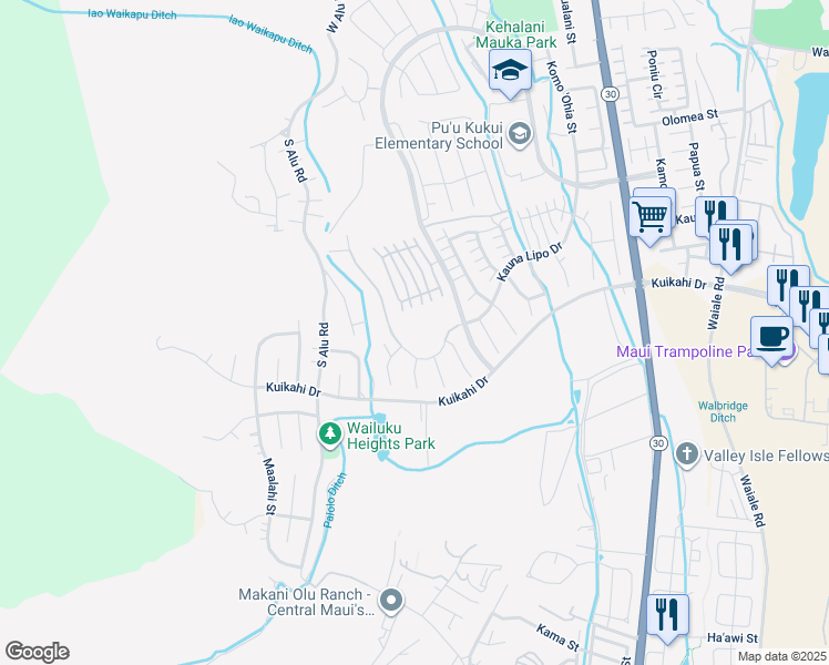 map of restaurants, bars, coffee shops, grocery stores, and more near 51 Papuhau Place in Wailuku