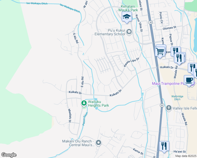 map of restaurants, bars, coffee shops, grocery stores, and more near 12 Pi'ipi'i Way in Wailuku