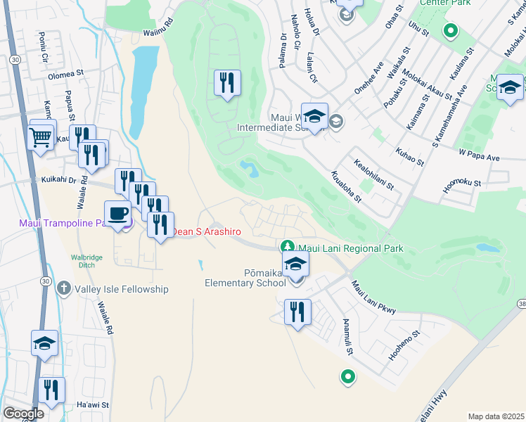 map of restaurants, bars, coffee shops, grocery stores, and more near 73 Unahe Street in Kahului