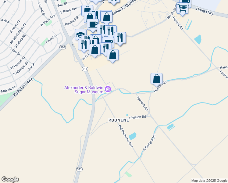 map of restaurants, bars, coffee shops, grocery stores, and more near in Kahului