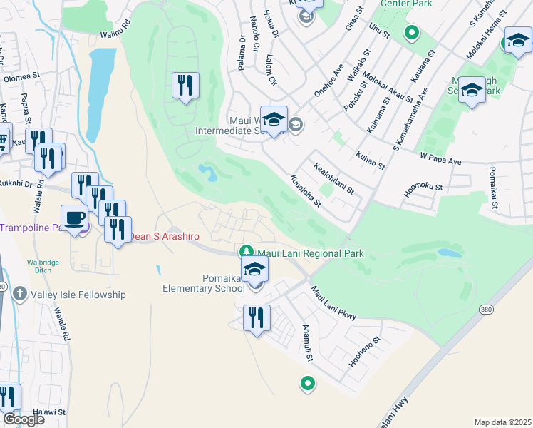 map of restaurants, bars, coffee shops, grocery stores, and more near 44 Opeha Place in Kahului