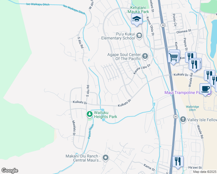 map of restaurants, bars, coffee shops, grocery stores, and more near 0 Kauna Lipo Drive in Wailuku