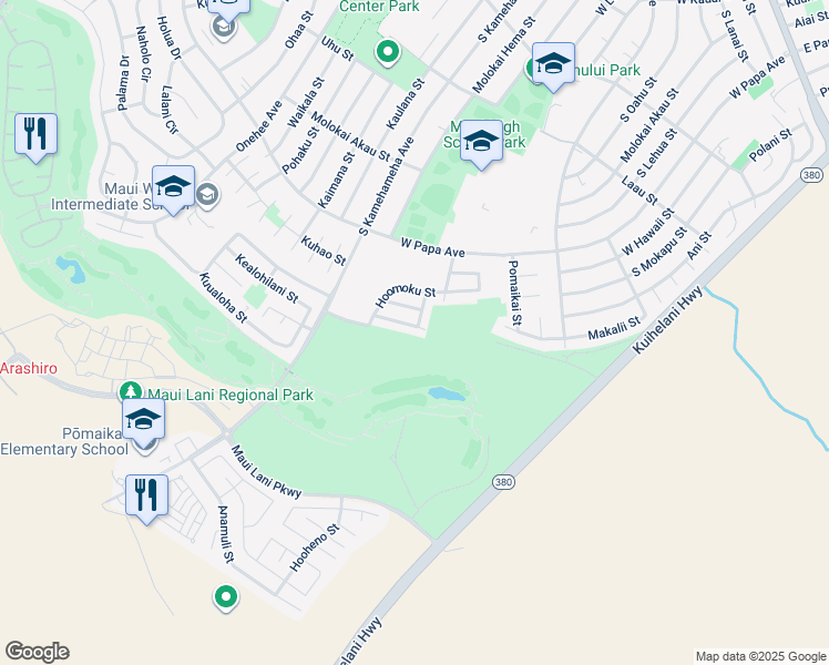 map of restaurants, bars, coffee shops, grocery stores, and more near 141 Opukea Street in Kahului