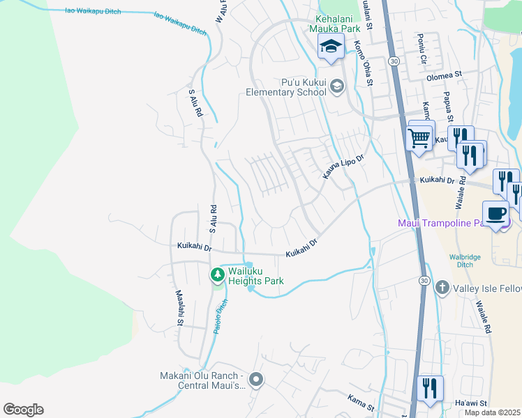 map of restaurants, bars, coffee shops, grocery stores, and more near 12 Pi'ipi'i Way in Wailuku