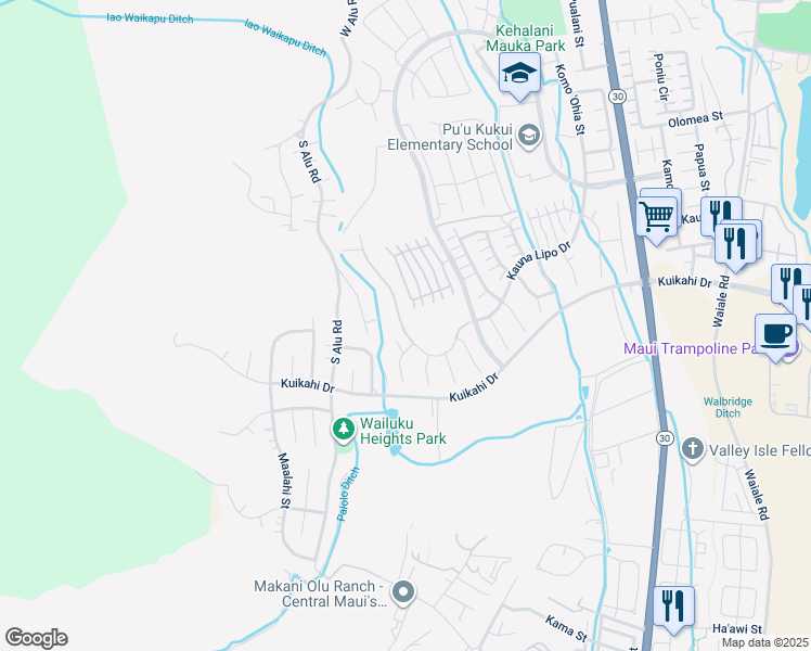 map of restaurants, bars, coffee shops, grocery stores, and more near 0 Kauna Lipo Drive in Wailuku