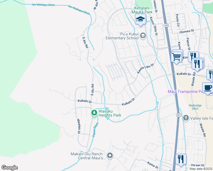 map of restaurants, bars, coffee shops, grocery stores, and more near 0 Kauna Lipo Drive in Wailuku