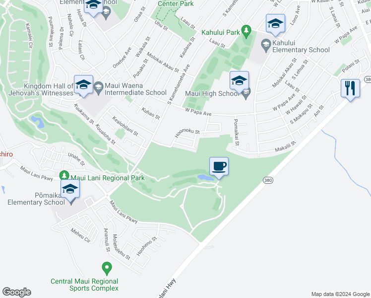 map of restaurants, bars, coffee shops, grocery stores, and more near 161 Opukea Street in Kahului