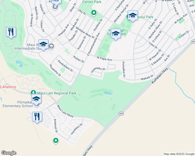 map of restaurants, bars, coffee shops, grocery stores, and more near 161 Opukea Street in Kahului