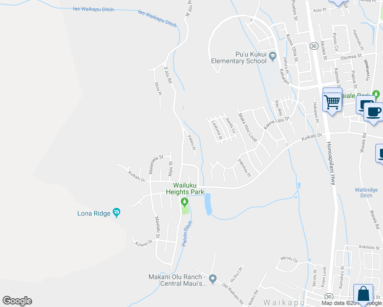 map of restaurants, bars, coffee shops, grocery stores, and more near 472 Palani Place in Wailuku