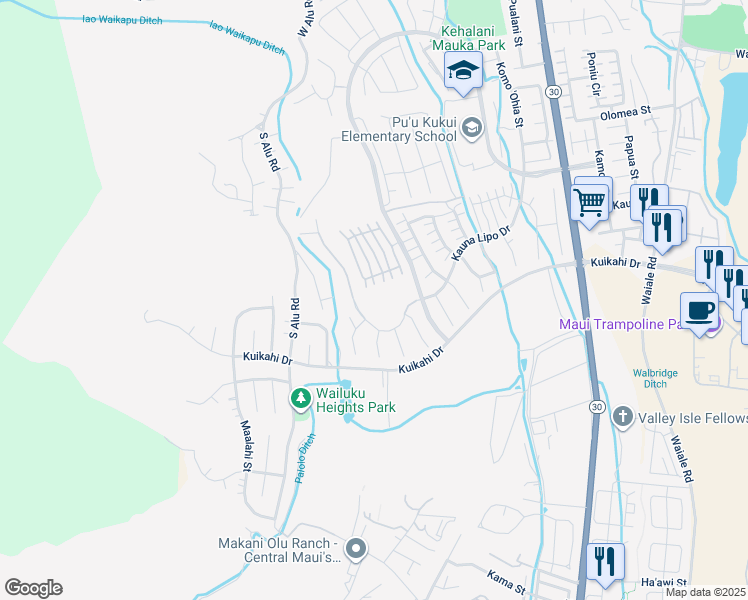 map of restaurants, bars, coffee shops, grocery stores, and more near 51 Papuhau Place in Wailuku