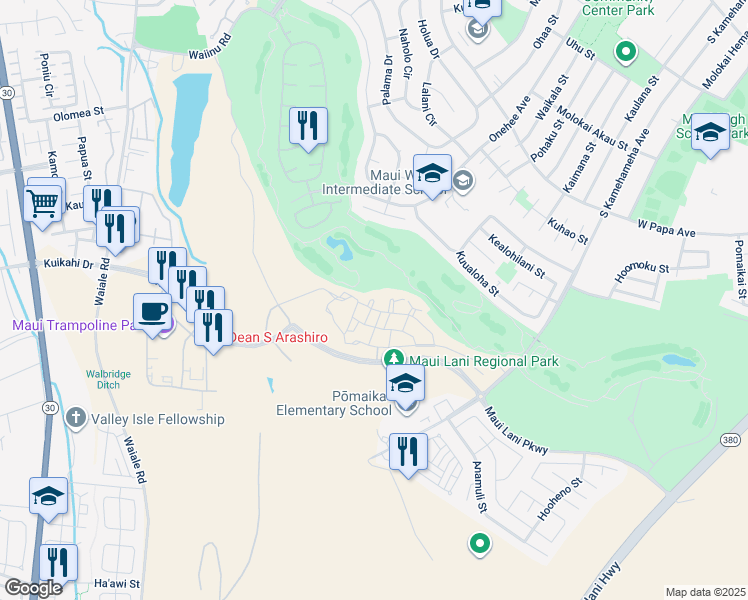map of restaurants, bars, coffee shops, grocery stores, and more near 29 Alawa Place in Kahului