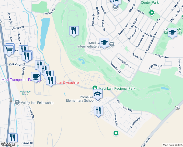 map of restaurants, bars, coffee shops, grocery stores, and more near 42 Alawa Place in Kahului
