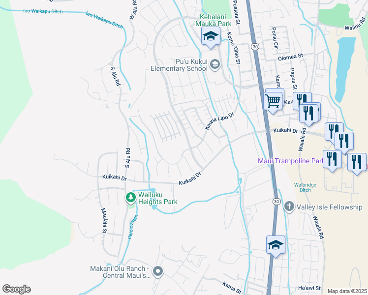 map of restaurants, bars, coffee shops, grocery stores, and more near 52 Papuhau Place in Wailuku