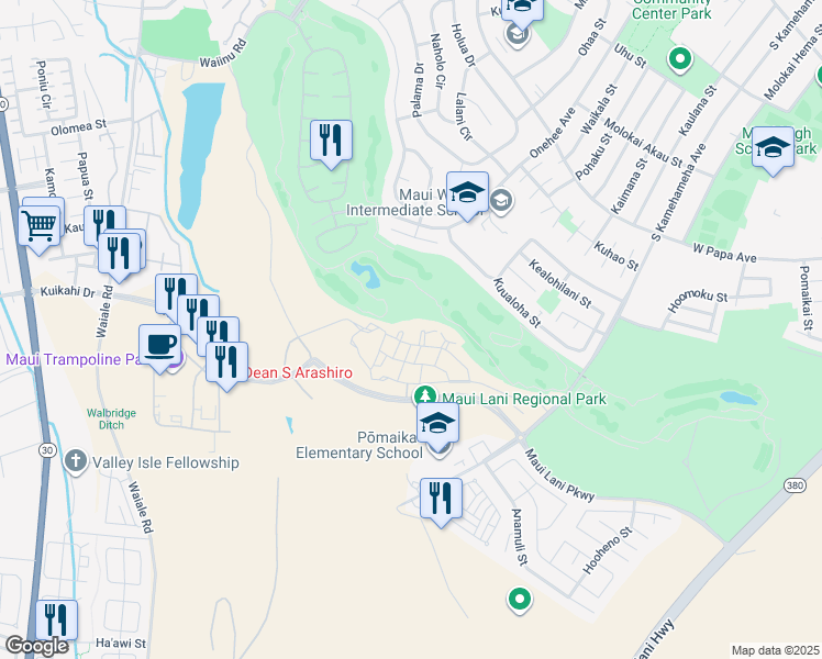 map of restaurants, bars, coffee shops, grocery stores, and more near 42 Alawa Place in Kahului