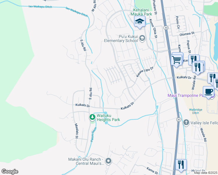 map of restaurants, bars, coffee shops, grocery stores, and more near 0 Kauna Lipo Drive in Wailuku