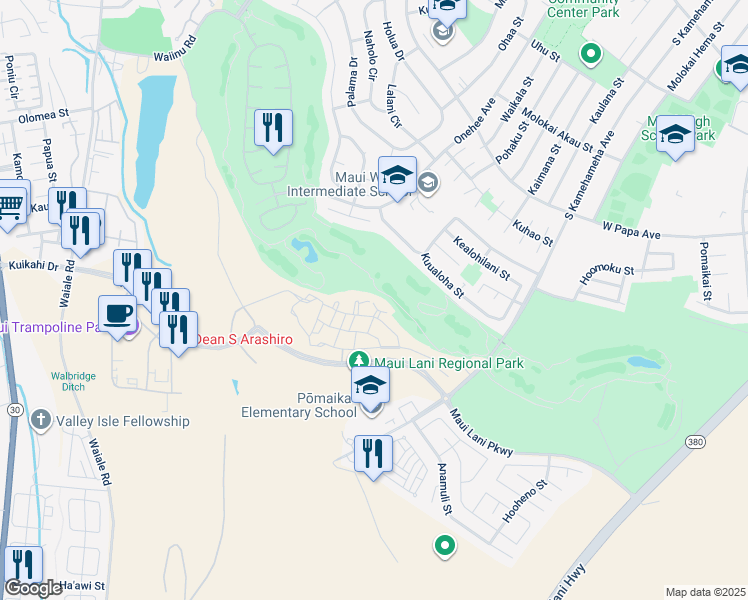 map of restaurants, bars, coffee shops, grocery stores, and more near 39 Opeha Place in Kahului