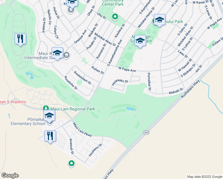 map of restaurants, bars, coffee shops, grocery stores, and more near 239 Hoomoku Street in Kahului