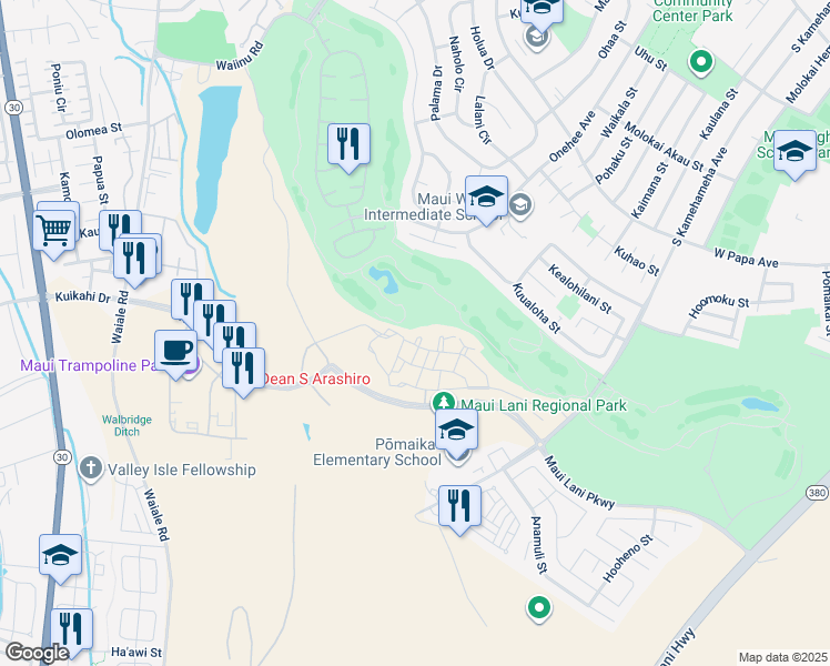 map of restaurants, bars, coffee shops, grocery stores, and more near 29 Alawa Place in Kahului
