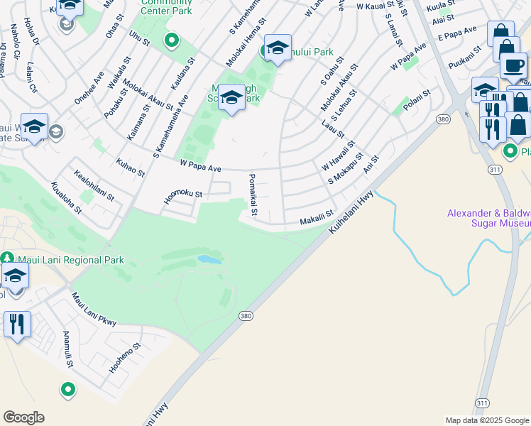 map of restaurants, bars, coffee shops, grocery stores, and more near 802 Apapane Place in Kahului