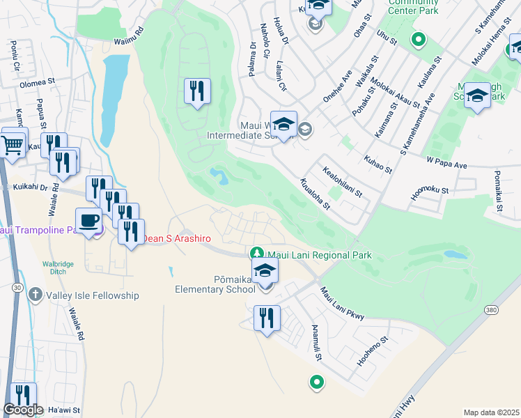 map of restaurants, bars, coffee shops, grocery stores, and more near 52 Lalaha Place in Kahului
