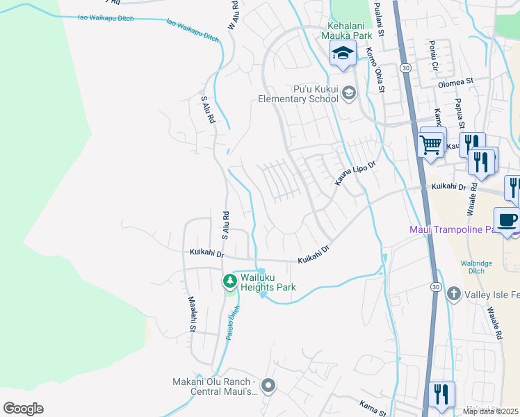 map of restaurants, bars, coffee shops, grocery stores, and more near 0 Kauna Lipo Drive in Wailuku