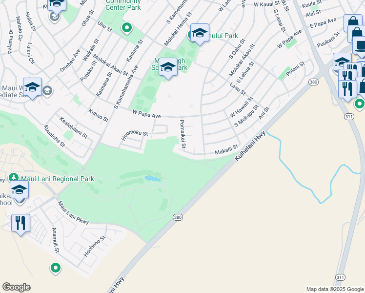 map of restaurants, bars, coffee shops, grocery stores, and more near 796 Pomaikai Street in Kahului